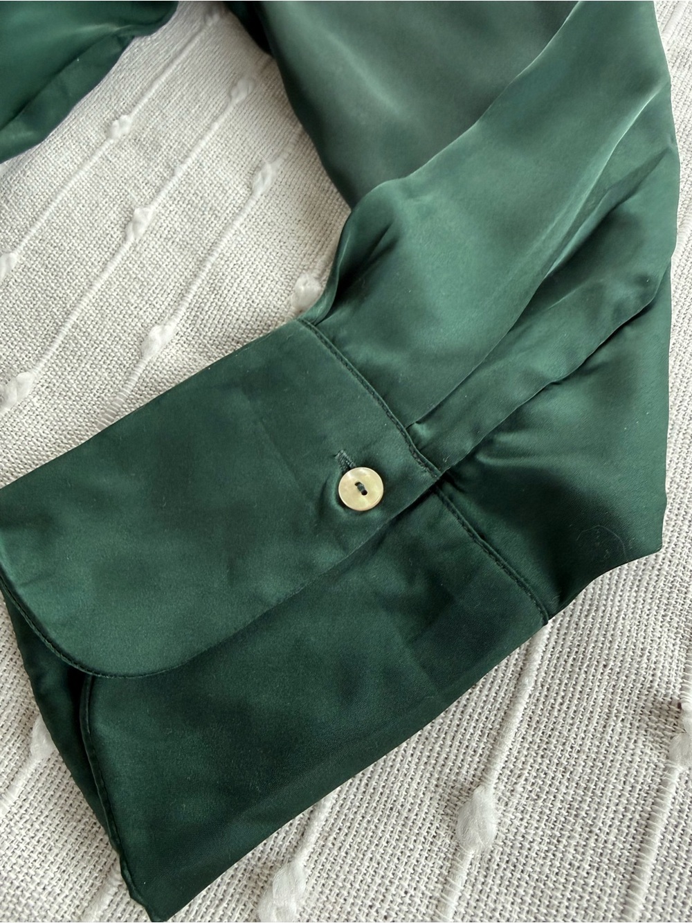 Express Women's Dark Green Satin Button-Up Blouse - Picture 9 of 12